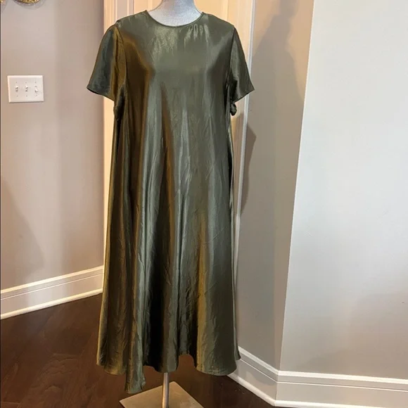 Banana Republic Aurelia Italian Satin Trapeze Dress in olive green size XL - Picture 2 of 5
